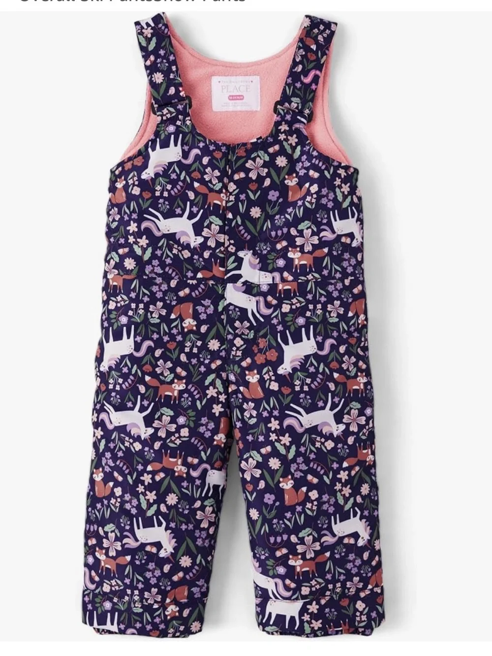The Children’s Place Girls Unicorn Woodland Animal Print Snow Bib Pants Size 2T